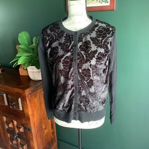 Black velvet floral burnout cardigan